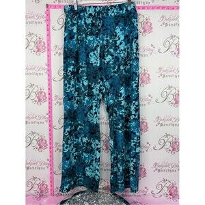 Jockey pants floral flower Teal and Navy Wide Leg Pull-On Pants
